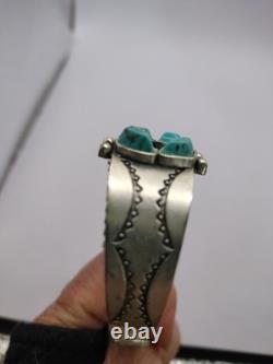 B564 Bracelet manchette vintage du Sud-Ouest à cluster turquoise large en argent statement