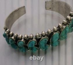 B564 Bracelet manchette vintage du Sud-Ouest à cluster turquoise large en argent statement