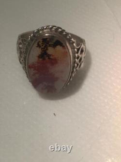 Bague en Argent Sterling avec Pierre d'Agate Dendritique Fait Main Antiqen pour Hommes et Femmes
