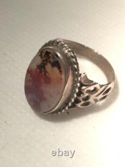 Bague en Argent Sterling avec Pierre d'Agate Dendritique Fait Main Antiqen pour Hommes et Femmes
