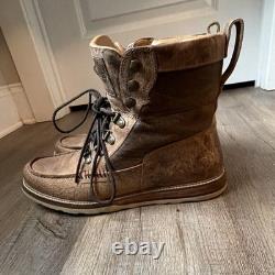 Bottes de travail décontractées Lucchese pour homme en cuir marron, bout mocassin, à lacets, taille 9,5M