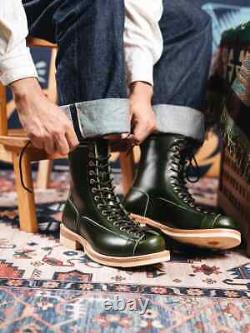 Bottes de travail en cuir pour hommes, style moto, bout rond, haut de gamme, chaussures de designer.