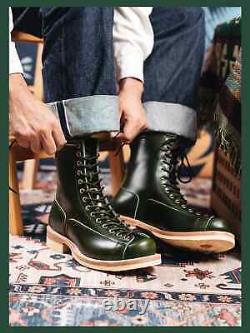 Bottes de travail en cuir pour hommes, style moto, bout rond, haut de gamme, chaussures de designer.