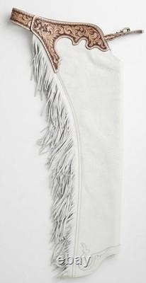 Chaparreras vaqueras pour homme en cuir suédé bleu, franges, cuir travaillé, leggings de style western et rodéo