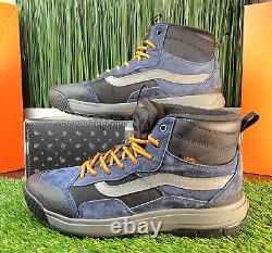 Chaussures pour hommes VANS Ultra Range Exo Hi MTE-1 en bleu marine, noir et orange, taille 10.
