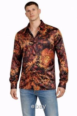 Chemise Baroque Versace pour homme, style Méduse or et rouge, manches longues, taille 2XL