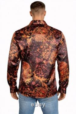 Chemise Baroque Versace pour homme, style Méduse or et rouge, manches longues, taille 2XL