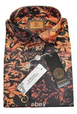 Chemise Baroque Versace pour homme, style Méduse or et rouge, manches longues, taille 2XL