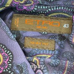 Chemise ETRO Milano pour homme 43 Paisley violet en soie 100% coupe slim à manches longues designeur