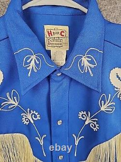 Chemise H Bar C pour Homme Boutons de Perle California Ranchwear Bleu à Franges Cowboy de l'Ouest