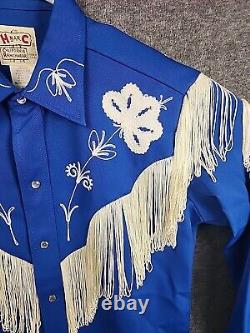 Chemise H Bar C pour Homme Boutons de Perle California Ranchwear Bleu à Franges Cowboy de l'Ouest