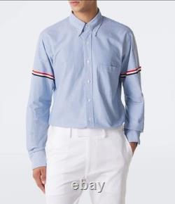 Chemise Oxford Thom Browne avec brassards pour homme, bleu, coton, 620 $, taille 2 ou M, neuve avec étiquettes