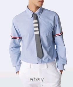 Chemise Oxford Thom Browne avec brassards pour homme, bleu, coton, 620 $, taille 2 ou M, neuve avec étiquettes