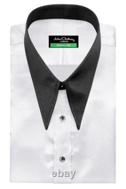 Chemise Satinée Blanche Brillante pour Mariés - Col Dague Vintage à Pointes