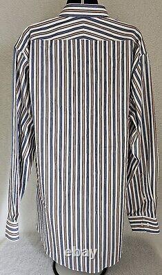 Chemise à boutons Neiman Marcus pour homme taille 16.5 34 35 à rayures multicolores