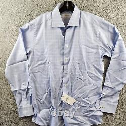 Chemise ajustée à carreaux en sergé Eton pour homme taille 42 (16.5) bleu clair avec fermeture boutonnée