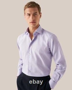 Chemise ajustée à carreaux micro Eton pour hommes 41/16 col ouvert manches longues violet clair