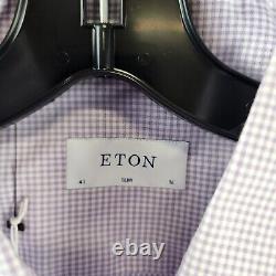 Chemise ajustée à carreaux micro Eton pour hommes 41/16 col ouvert manches longues violet clair