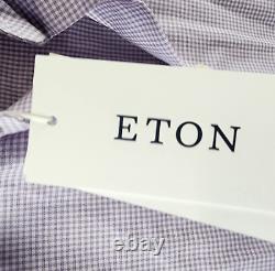 Chemise ajustée à carreaux micro Eton pour hommes 41/16 col ouvert manches longues violet clair