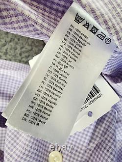 Chemise ajustée à carreaux micro Eton pour hommes 41/16 col ouvert manches longues violet clair