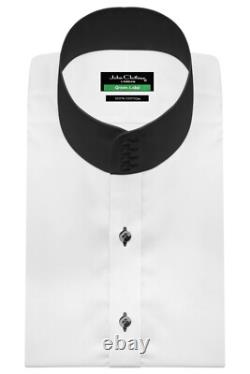 Chemise blanche de soirée pour homme avec col noir, col mandarin chinois montant haut