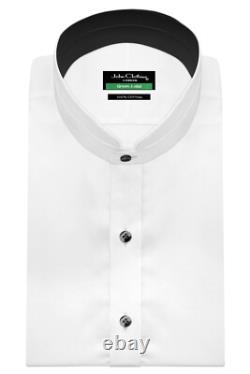 Chemise d'affaires blanche pour homme en mandarin chinois à col Nehru avec finition contrastée