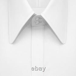 Chemise de bureau blanche pour homme 100 % coton, patte de boutonnage cachée, col haut long à pointes arrondies