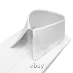 Chemise de bureau blanche pour homme 100 % coton, patte de boutonnage cachée, col haut long à pointes arrondies