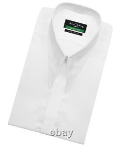 Chemise de mariage blanche pour homme vintage à col en pointe de lance et de dague, patte de boutonnage dissimulée