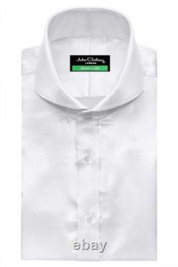 Chemise de scène en satin blanc brillant pour homme à col haut, coupe italienne complète