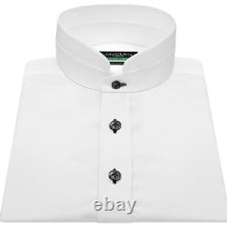 Chemise de smoking blanche pour homme avec col mandarin haut Nehru et boutons noirs