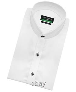 Chemise de smoking blanche pour homme avec col mandarin haut Nehru et boutons noirs