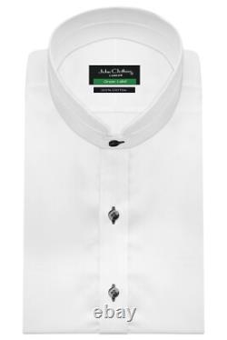 Chemise de smoking blanche pour homme avec col mandarin haut Nehru et boutons noirs