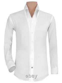 Chemise en coton blanc pour hommes, mariage, col boutonné ouvert haut, taille 16,5