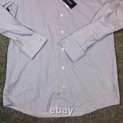 Chemise habillée Eton pour homme 15,5 39 bleue rayée contemporaine affaires sergé à boutons U