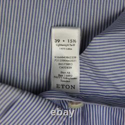 Chemise habillée Eton pour homme 15,5 39 bleue rayée contemporaine affaires sergé à boutons U