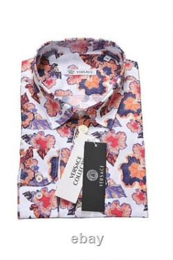 Chemise habillée Versace pour homme à fleurs, boutonnée, blanche, manches longues, taille 2XL