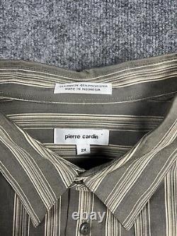 Chemise habillée à boutons Pierre Cardin à rayures marron avec poche, manches longues en taille 2XL
