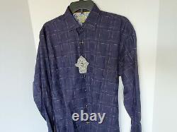 Chemise noire Visconti pour homme à rayures bleues à boutons taille moyenne Nwt