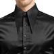 Chemise Noire Satin&eacute;e Brillante Pour Homme, Pointe Extra Longue Et Col Tr&egrave;s Long Extr&ecirc;me