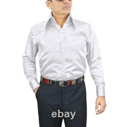 Chemise pour homme à col long pointu en satin de soie blanc, style vintage années 70, à la Goodfellas