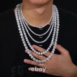 Collier de tennis pour homme en or blanc plaqué 14 carats, 10 mm, avec diamants simulés ronds de 223 ct  <br/> 	 
