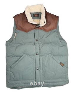 Doudoune sans manches Faherty Range pour homme en nylon / cuir, coloris Pine Cone, taille L, neuve avec étiquette, 448 $