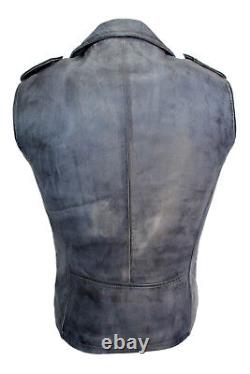 Gilet en cuir de nappa bleu de style designer ajusté pour motard masculin Brando Steam Punk