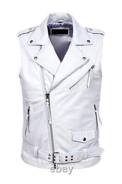 Gilet en cuir nappa blanc de style designer ajusté Steam Punk pour motard Brando hommes