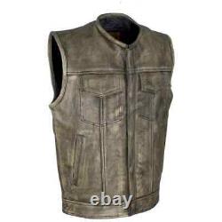 Gilet en cuir pour homme motard véritable, gilet caché usé du club de chasse