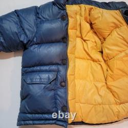 La veste parka en duvet Brooks Range de The North Face pour homme M bleue étiquette marron vintage