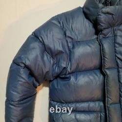 La veste parka en duvet Brooks Range de The North Face pour homme M bleue étiquette marron vintage
