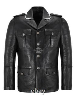 Manteau classique pour homme en cuir véritable style allemand, longueur hanches, en cuir d'agneau souple