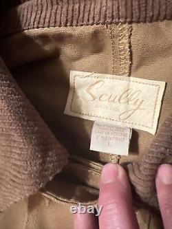 Manteau long en toile pour homme de la gamme Scully avec col et poignets en velours côtelé de couleur tan khaki